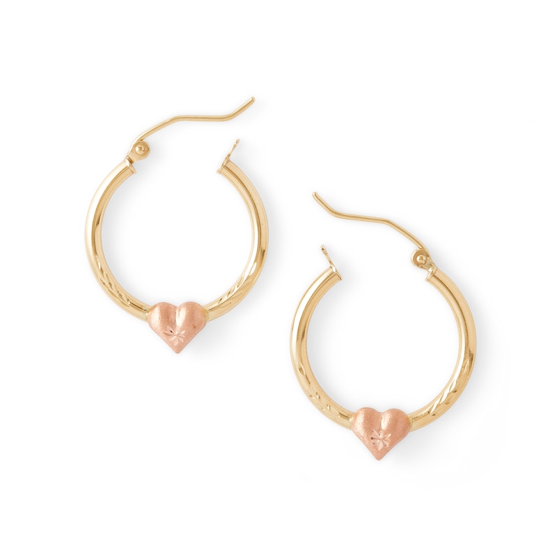 10K Two-Tone Gold Heart on Hoop Earrings