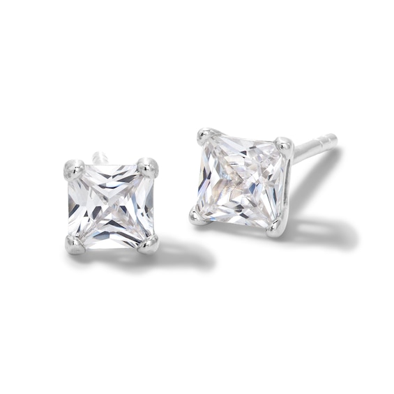 4mm Princess-Cut Cubic Zirconia Stud Earrings in Sterling Silver