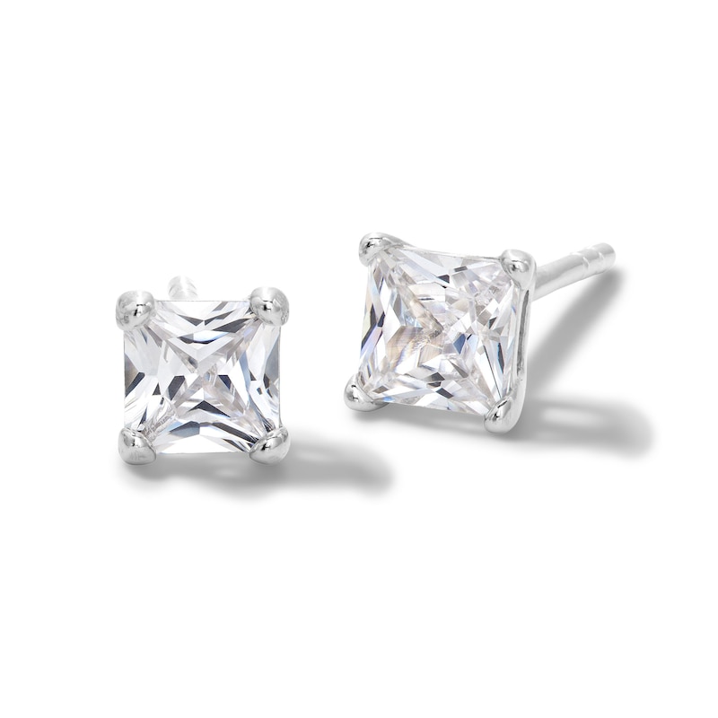 Main Image 1 of 4mm Princess-Cut Cubic Zirconia Stud Earrings in Sterling Silver