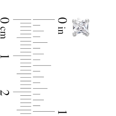 Solid Sterling Silver 4mm Princess-Cut CZ Solitaire Studs
