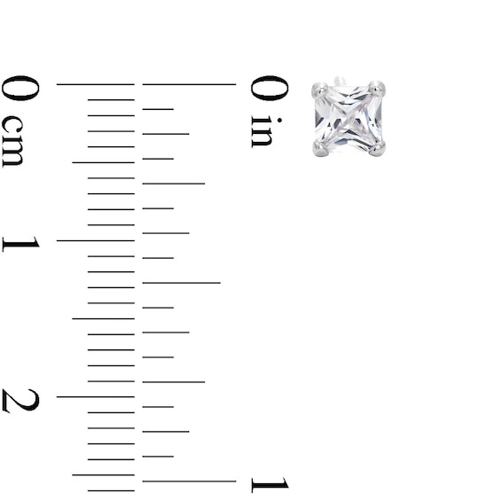 Solid Sterling Silver 4mm Princess-Cut CZ Solitaire Studs