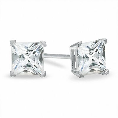 スレッディベア Princess Cut Diamond Solitaire Stud Earrings