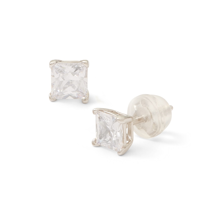 Main Image 1 of 5.0mm Princess-Cut Cubic Zirconia Stud Earrings in Sterling Silver
