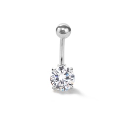 Stainless Steel CZ Heart Belly Button Ring - 14G 3/8&quot;