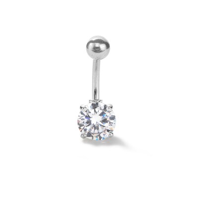 Stainless Steel CZ Heart Belly Button Ring