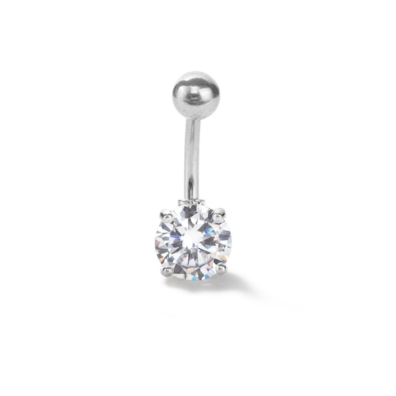 Stainless Steel CZ Heart Belly Button Ring