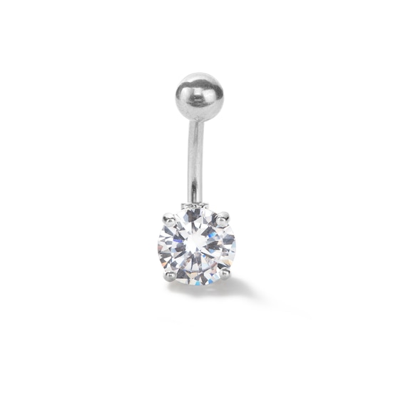 Stainless Steel CZ Heart Belly Button Ring