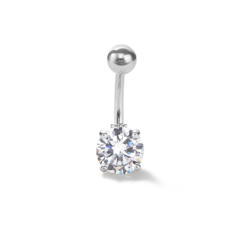 Stainless Steel CZ Heart Belly Button Ring - 14G 3/8