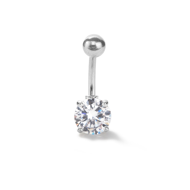 Stainless Steel CZ Heart Belly Button Ring