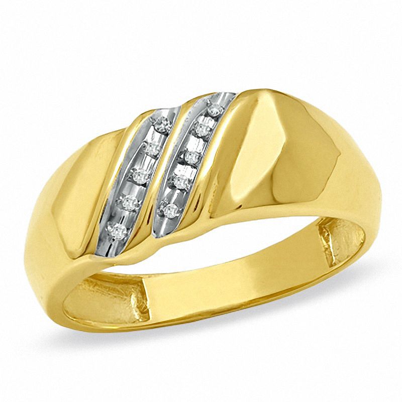 Diamond Accent Two Row Slant Band in 10K Gold - Size 10.5