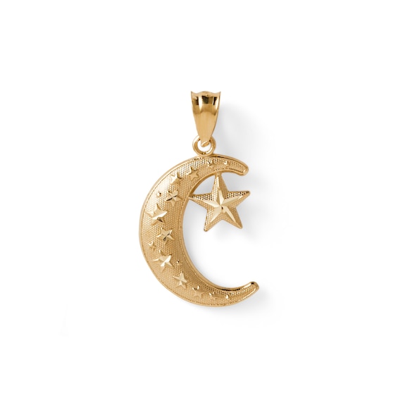10K Gold Moon and Star Necklace Charm