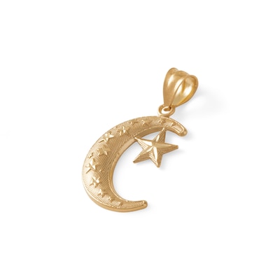10K Gold Moon and Star Necklace Charm