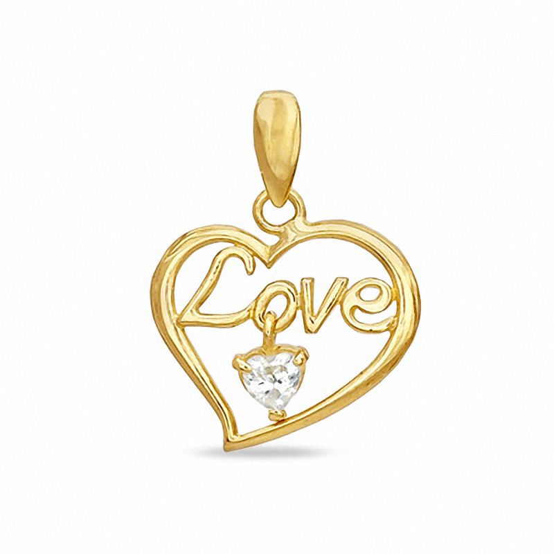 Main Image 1 of Cubic Zirconia Dangle Love Heart Charm in 10K Gold