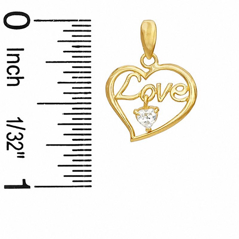 Cubic Zirconia Dangle Love Heart Charm in 10K Gold