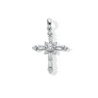 Sterling Silver Solid Cubic Zirconia Cross Necklace Charm
