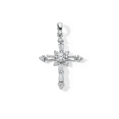 Sterling Silver Solid Cubic Zirconia Cross Necklace Charm