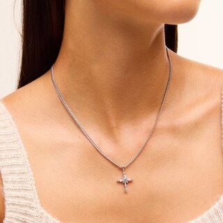 Sterling Silver Solid Cubic Zirconia Cross Necklace Charm