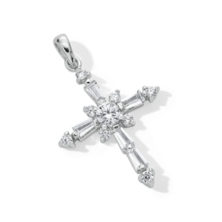 Sterling Silver Solid Cubic Zirconia Cross Necklace Charm