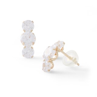Cubic Zirconia Three Stone Earrings in 10K Gold