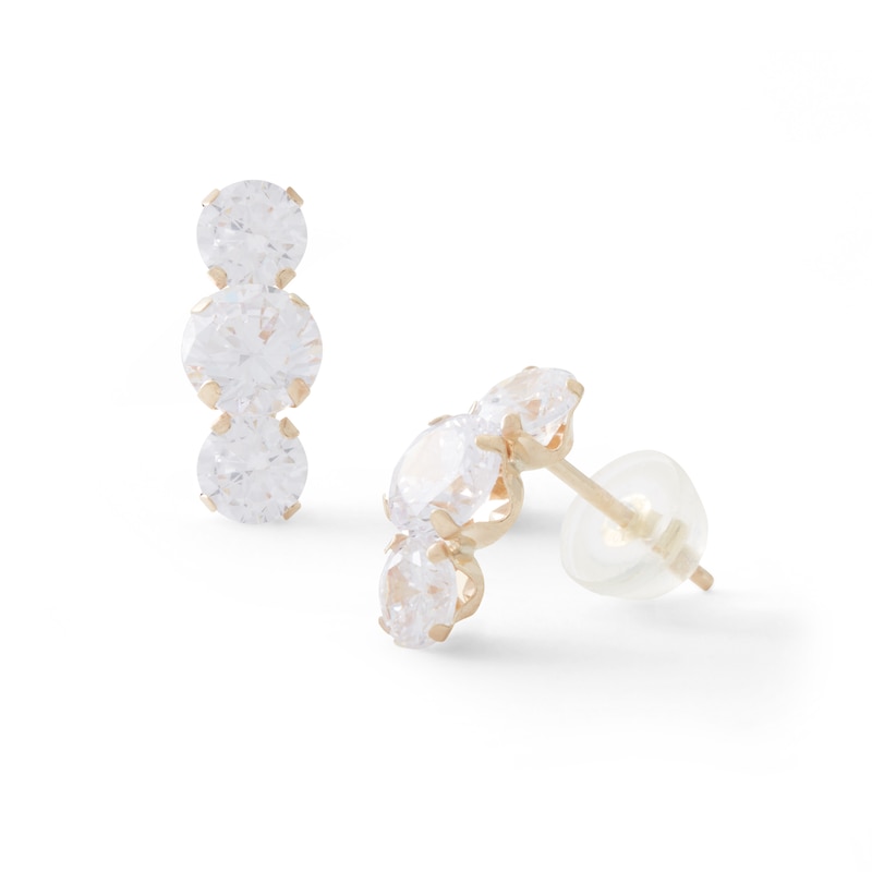 Cubic Zirconia Three Stone Earrings in 10K Gold