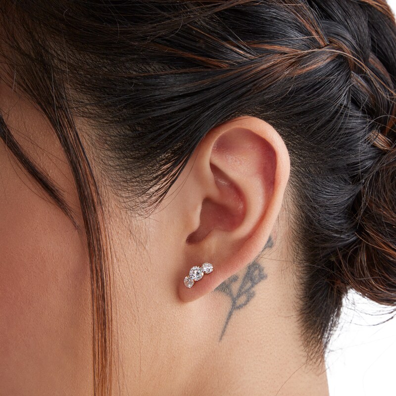 Cubic Zirconia Three Stone Earrings in 10K Gold