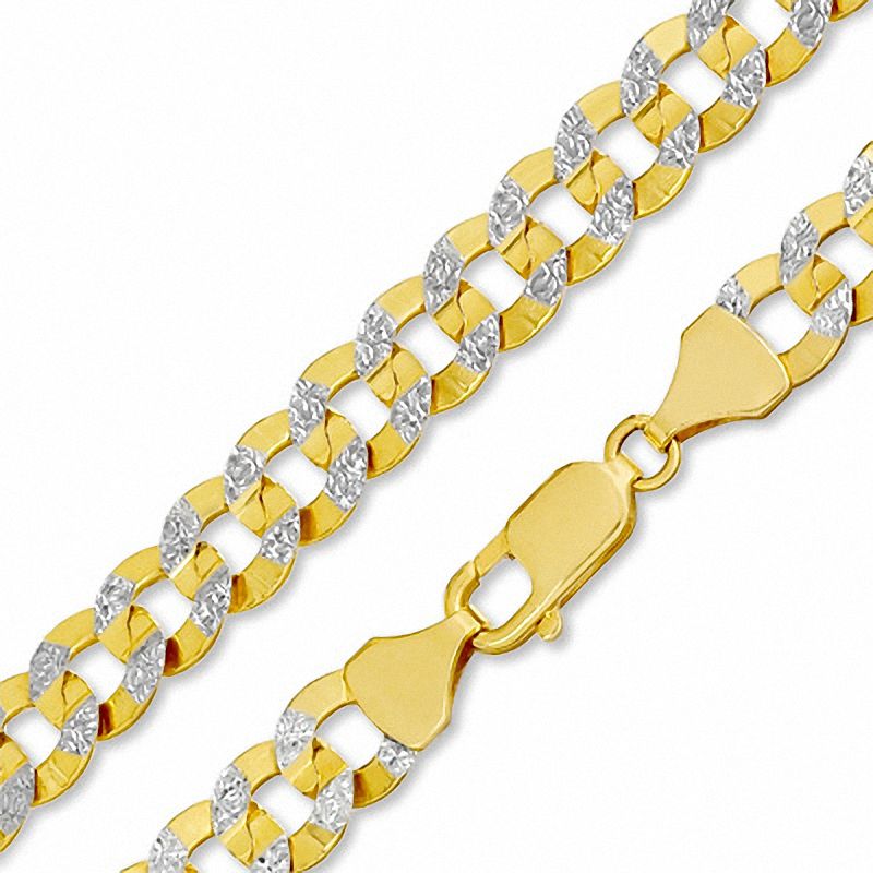 Main Image 1 of 10K Two-Tone Gold 180 Gauge Pavé Flat Curb Chain Necklace - 30&quot;