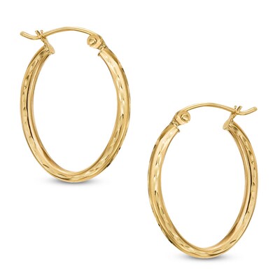25mm Diamond-Cut Oval Hoop Earrings in 10K Gold
