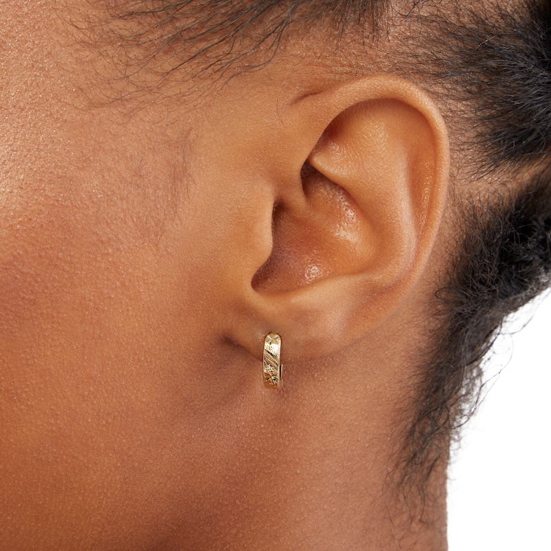 Main Image 3 of 10K Gold Diamond-Cut Huggie Hoop Earrings