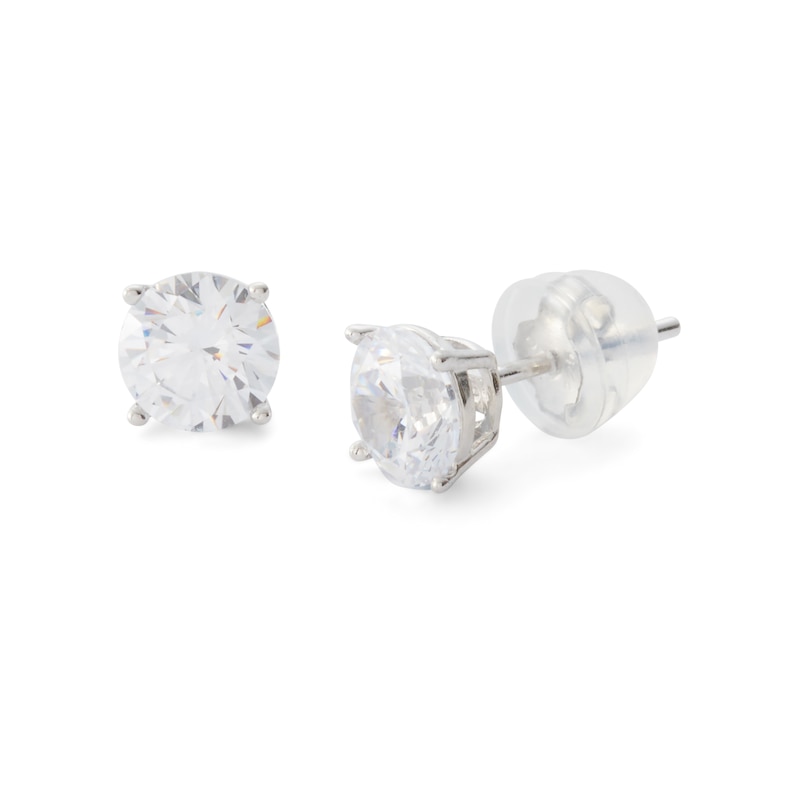 Sterling Silver Cubic Zirconia Round Stud Earrings - 6MM