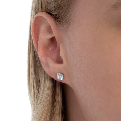 Solid Sterling Silver 6mm CZ Solitaire Studs