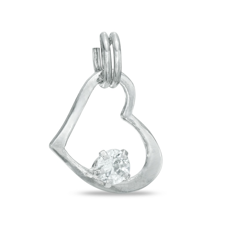 Cubic Zirconia Accent Open Heart Charm in Sterling Silver