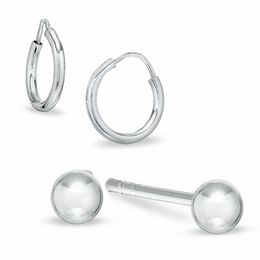Sterling Silver 3mm Ball and 10mm Hoop Earrings Set