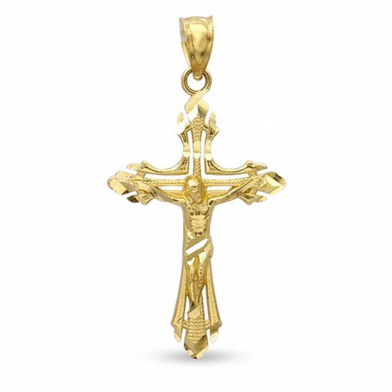 10K Gold Diamond-Cut Open Crucifix Charm
