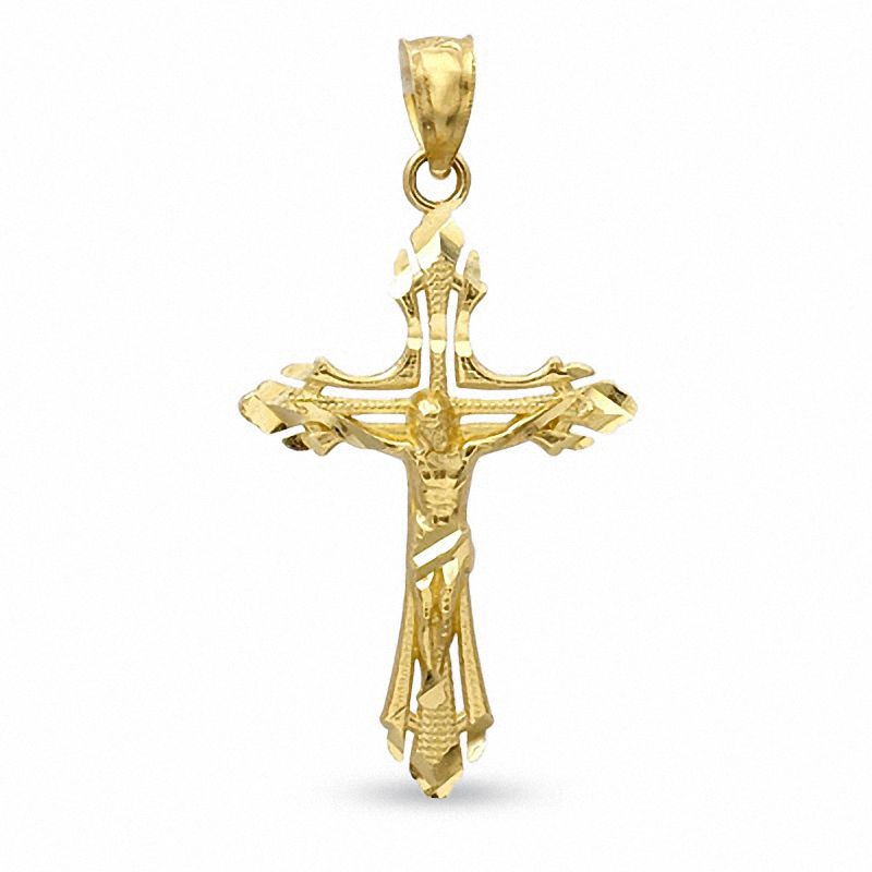 10K Gold Diamond-Cut Open Crucifix Charm