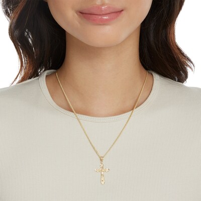 Diamond-Cut Open Crucifix Charm in 14K Solid Gold