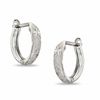 Thumbnail Image 1 of 10K White Gold Star and Line Diamond-Cut Snap Hoop Earrings