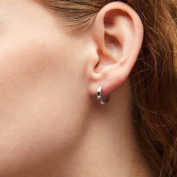 12mm Shiny Snap Hoop Earrings in 10K White Gold