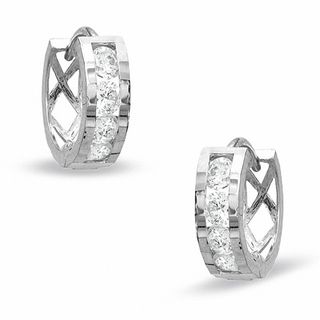 Cubic Zirconia Channel Set Huggie Earrings in 10K White Gold