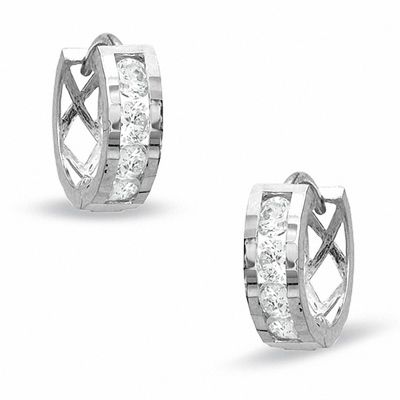 Cubic Zirconia Channel Set Huggie Earrings in 10K White Gold