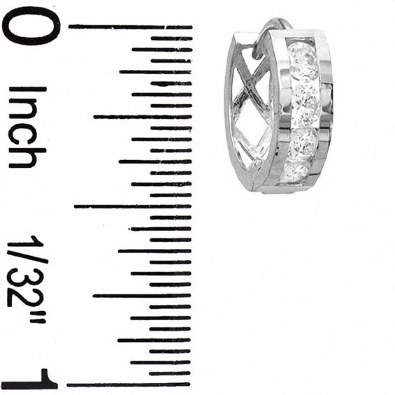 Cubic Zirconia Channel Set Huggie Earrings in 10K White Gold
