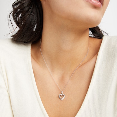 Solid Sterling Silver CZ Ribbon Heart Pendant - 18"