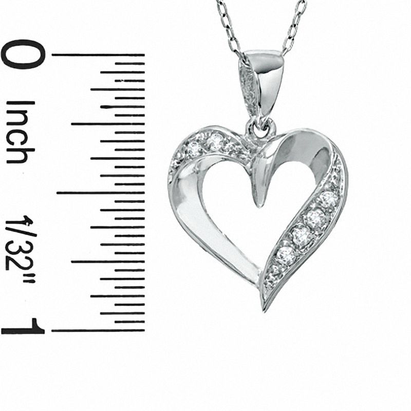Cubic Zirconia Pavé Ribbon Heart Pendant in Sterling Silver