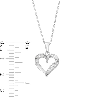 Solid Sterling Silver CZ Ribbon Heart Pendant - 18"