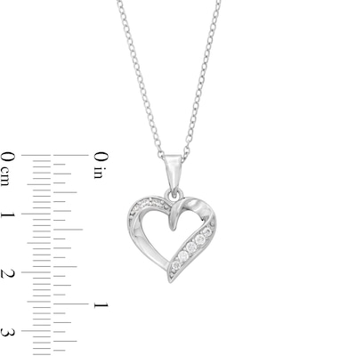 Solid Sterling Silver CZ Ribbon Heart Pendant - 18"