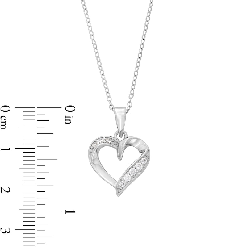 Cubic Zirconia Pavé Ribbon Heart Pendant in Sterling Silver