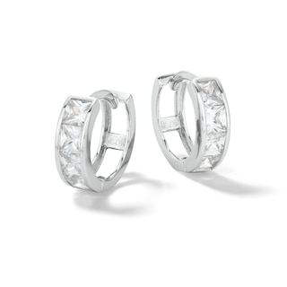 Solid Sterling Silver 3mm Princess-Cut CZ Mini Huggies