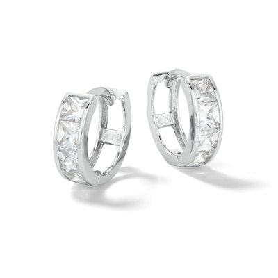Solid Sterling Silver 3mm Princess-Cut CZ Mini Huggies