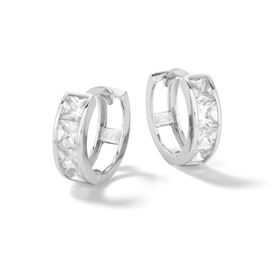 Solid Sterling Silver 3mm Princess-Cut CZ Mini Huggies