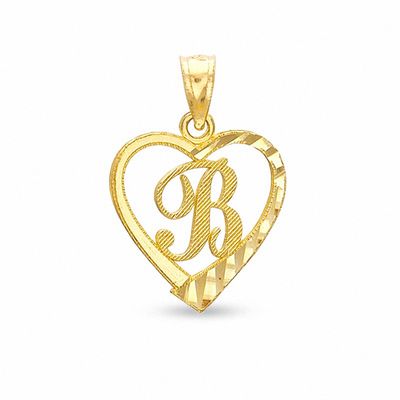 Heart Initial "B" Charm in 10K Gold