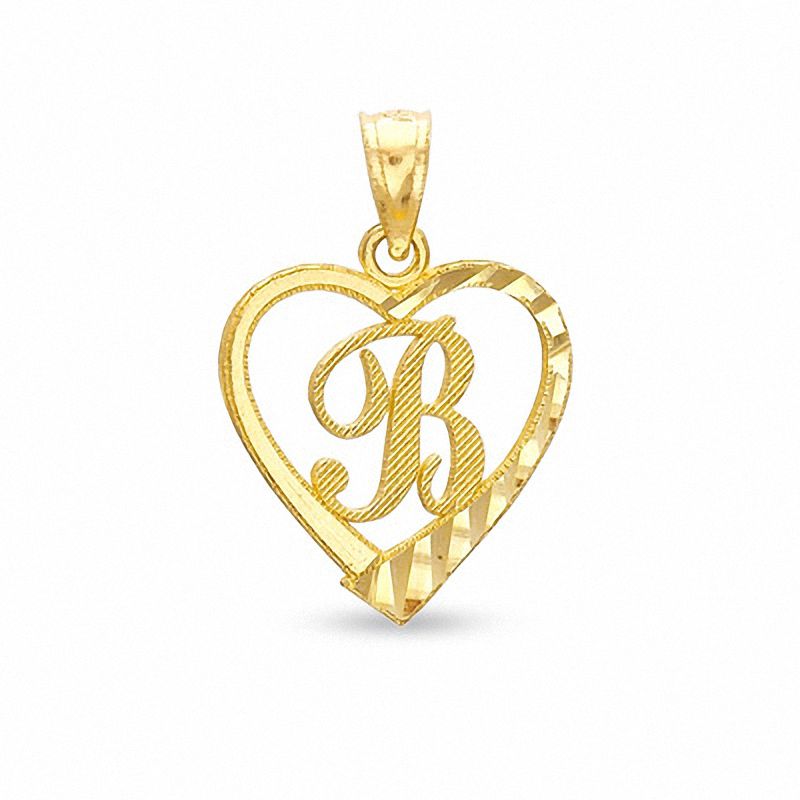 Heart Initial "B" Charm in 10K Gold